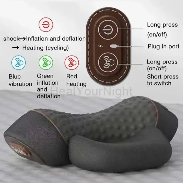 Electric Neck Massage Pillow Heating Vibration Neck Massager Back Cervical Traction Relax Sleeping Memory Foam Spine Support robustandrustic